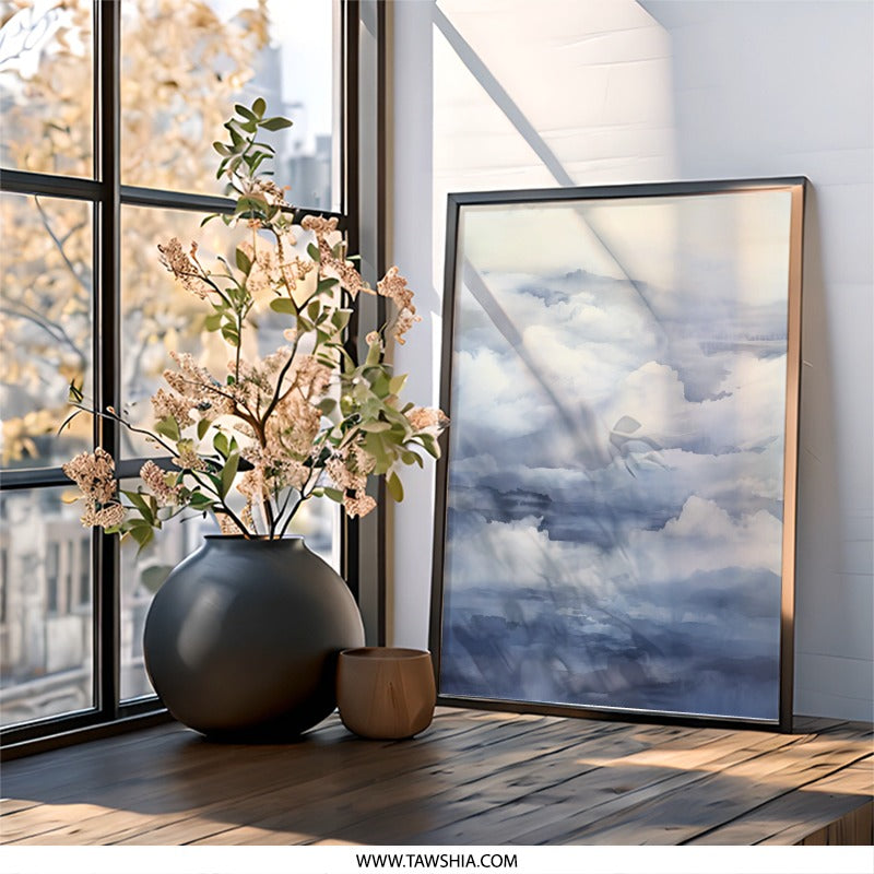 Cloudscape Wall Art, Atmospheric Painting Print, Abstract Cloud Art, Celestial Wall Decor, Modern Home Decor, Dreamy Wall Hanging - Tawshia