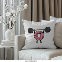 Funny Donut Pillow, Weightlifting Donut, Gym Humor Pillow, Cute Foodie Gift, Novelty Throw Pillow, Cartoon Donut Decor, Strong Donut Pillow - Tawshia