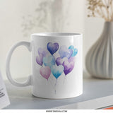 Heart Balloons Mug, Watercolor Heart Art, Unique Coffee Mug, Love Gift Idea, Valentine's Day Gift, Cute Mug SKU: MG10004214 - Tawshia