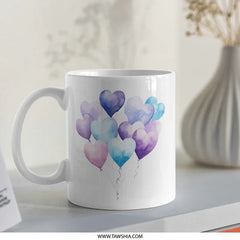 Heart Balloons Mug, Watercolor Heart Art, Unique Coffee Mug, Love Gift Idea, Valentine's Day Gift, Cute Mug SKU: MG10004214 - Tawshia