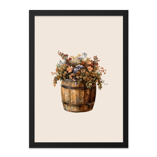 Flowers in Barrel Wall Art, Rustic Floral Decor, Vintage Style Print, Farmhouse Decor, Country Home Art, Floral Still Life Art Print - Tawshia
