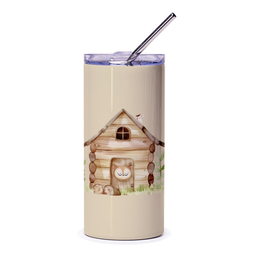 Owl House Tumbler, Cute Woodland Creature Tumbler, Animal Tumbler, Adorable Cabin Art Tumbler, Unique Design Tumbler, Gifts for her Tumbler - Tawshia