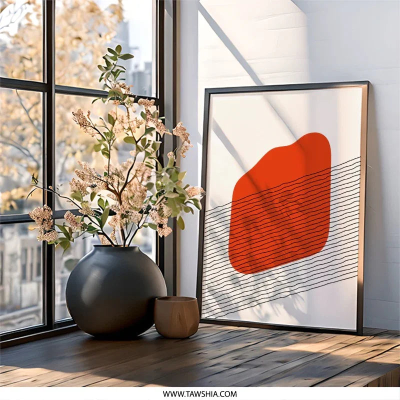 Abstract Orange Wall Art, Minimalist Geometric Print, Contemporary Art, Modern Home Decor, Living Room Art, Unique Wall Decor - Tawshia