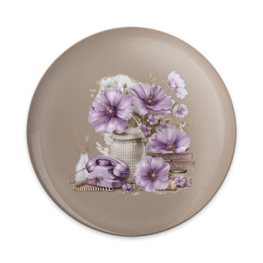 Purple Flower Pinback Button, Floral Telephone Button, Vintage Style Pinback Button, Aesthetic Pinback Button, Cute Botanical Pin Button - Tawshia