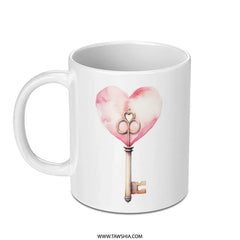 Heart Key Mug, Romantic Mug, Watercolor Heart, Key to my Heart, Coffee Lover, Gift for Her, Valentine's Day Gift, Unique Mug - Tawshia