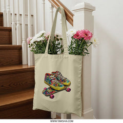 Skate Shoes Tote Bag, Colorful Skateboard Art, Funky Design Shopping Bag, Unique Graphic, Artistic Tote, Gift For Skaters, Everyday Bag - Tawshia
