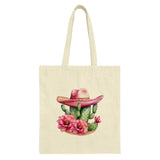 Cactus Tote Bag, Floral Tote Bag, Pink Hat Tote, Desert Plant Bag, Western Style Bag, Trendy Tote Bag, Stylish Shopping Bag - Tawshia
