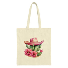Cactus Tote Bag, Floral Tote Bag, Pink Hat Tote, Desert Plant Bag, Western Style Bag, Trendy Tote Bag, Stylish Shopping Bag - Tawshia