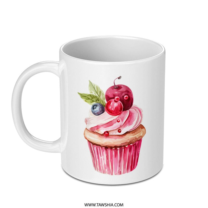 Watercolor Cupcake Mug, Dessert Mug, Sweet Treat Gift, Unique Mug, Birthday Gift Idea, Coffee Lover Gift, Pastry Mug, Foodie Present - Tawshia