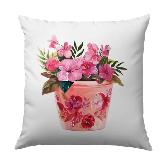 Floral Pillow, Flower Pot Design, Pink Flowers Accent Pillow, Decorative Throw Pillow, Housewarming Gift, Botanical Cushion, Floral Home - Tawshia