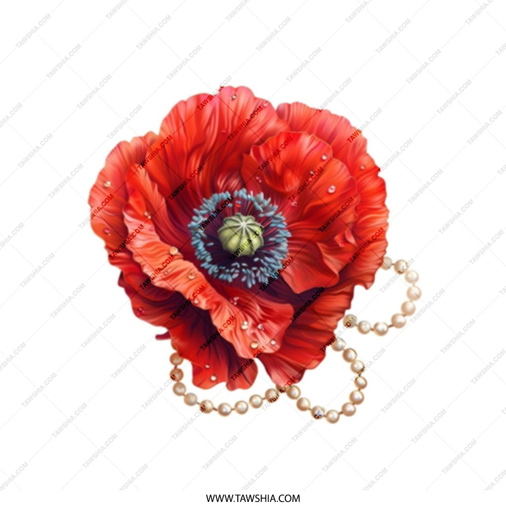 Poppy Flower Tote Bag, Red Floral Design, Pearl Accent, Stylish Tote Bag, Everyday Bag, Gift Idea, Fashion Tote - Tawshia