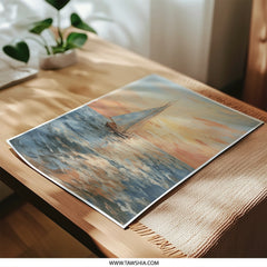Sailing Boat Photographic Print, Ocean Art, Sunset Seascape, Coastal Decor, Nautical Wall Art, Yacht Painting, Sea Scenery - Tawshia