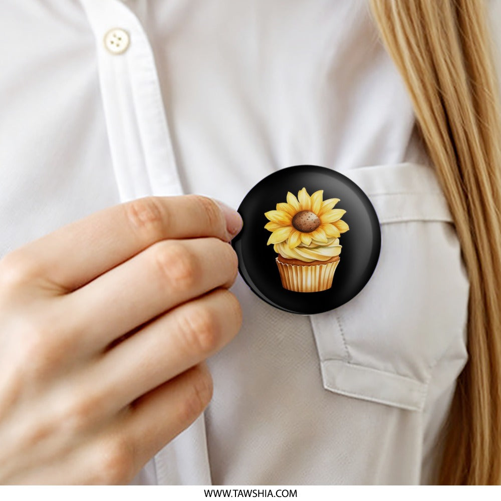 Sunflower Cupcake Pinback Button, Floral Baking Button, Food Lover Gift, Summer Accessory, Cute Pin, Sweet Treat Badge, Party Favor - Tawshia