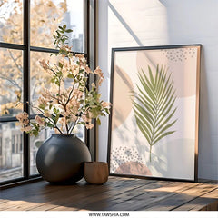 Boho Palm Leaf Wall Art, Abstract Botanical Print, Minimalist Tropical Decor, Neutral Tone Art, Housewarming Gift, Modern Home Art - Tawshia