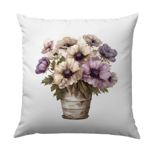 Floral Anemone Pillow, Flower Bouquet Cushion, Rustic Vase Throw Pillow, Vintage Decor, Elegant Floral Pillow, Anemone Flower Pillows - Tawshia