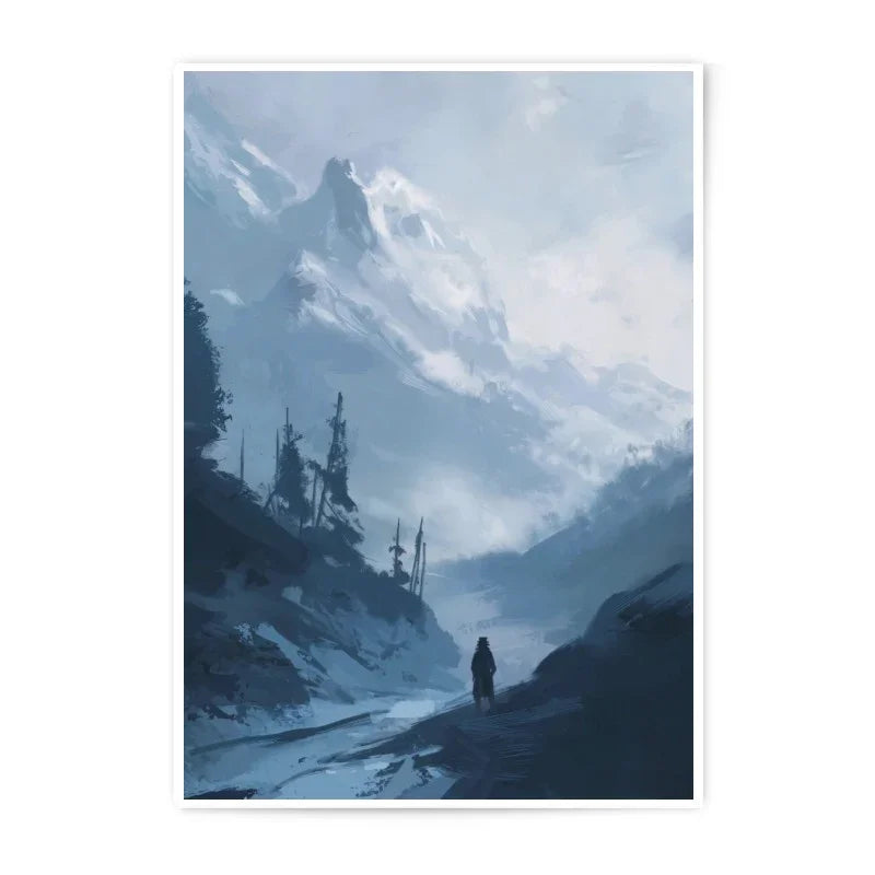 Winter Mountain Photographic Print, Snowy Landscape Art, Moody Nature Wall Decor, Mountain Scenery Photo, Cold Climate Artwork - Tawshia