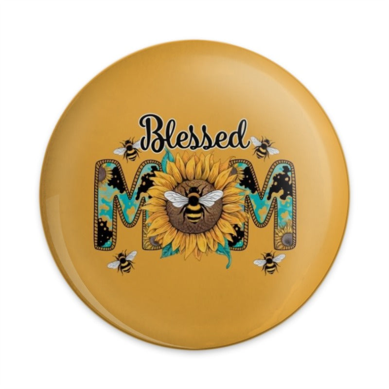 Blessed Mom Pinback Button, Sunflower and Bees Pin, Cute Mom Gift, Mom Badge, Mother's Day Present, Bee Lover Pin, Popular Pinback Button - Tawshia
