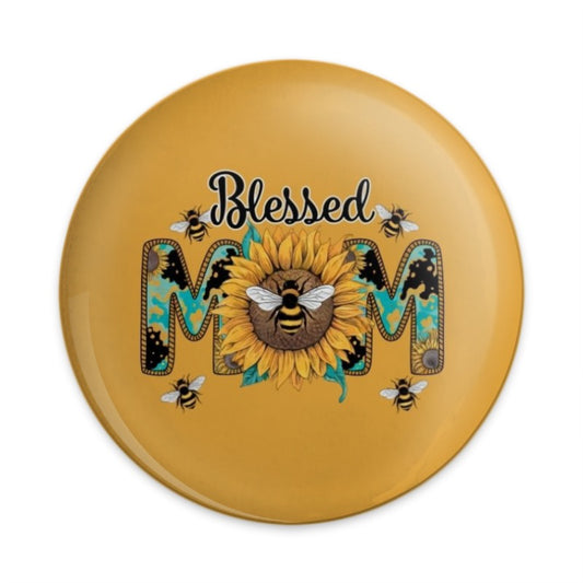 Blessed Mom Pinback Button, Sunflower and Bees Pin, Cute Mom Gift, Mom Badge, Mother's Day Present, Bee Lover Pin, Popular Pinback Button - Tawshia