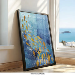 Golden Fish Wall Art, Ocean Decor, Modern Wall Decor, Coastal Wall Art, Nautical Art, Fish Print, Home Decor, Abstract Art - Tawshia