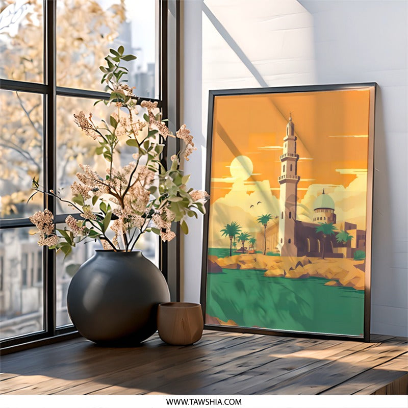 Mosque Wall Art, Coastal Minaret Print, Islam Decor, Middle East Landscape, Vacation Art, Exotic Mosque, Beach Art Print, Architecture Art - Tawshia