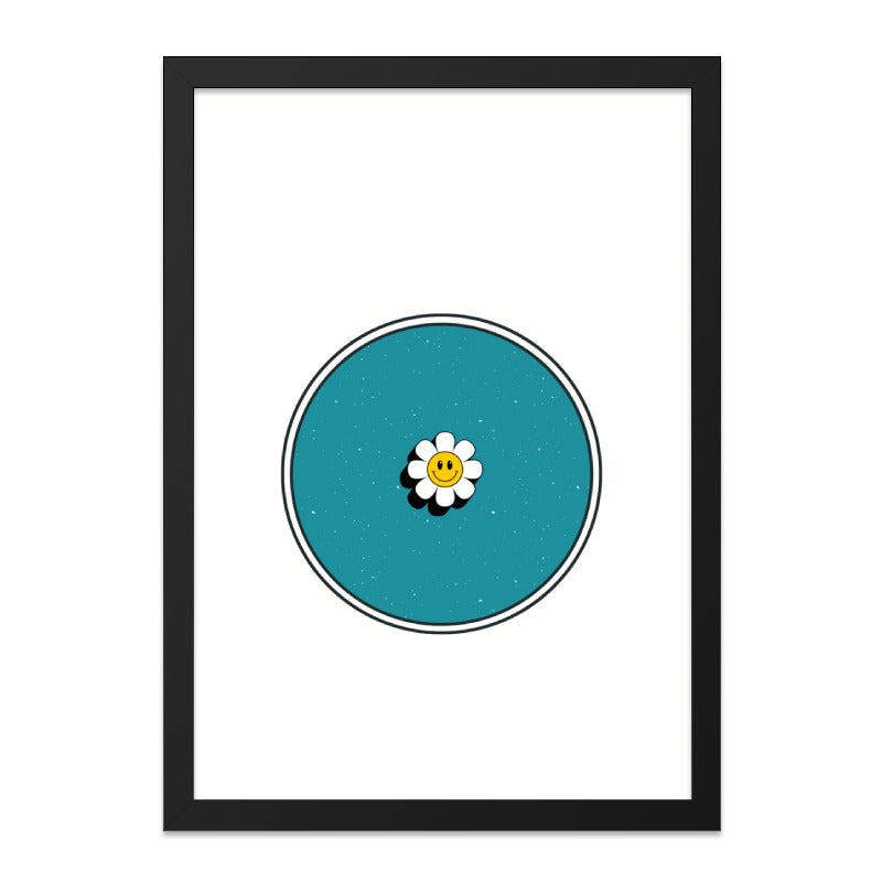 Retro Smiley Flower Wall Art, 70s Inspired Print, Cute Floral Decor, Teal Wall Art, Positive Vibes, Trendy Wall Decor, Minimalist Art - Tawshia