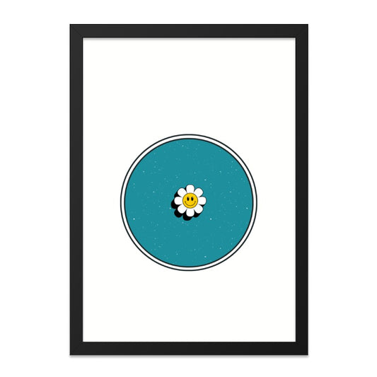 Retro Smiley Flower Wall Art, 70s Inspired Print, Cute Floral Decor, Teal Wall Art, Positive Vibes, Trendy Wall Decor, Minimalist Art - Tawshia