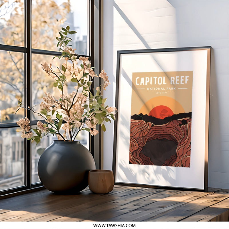 Capitol Reef Wall Art, National Park Poster, Utah Travel Print, Sunset Landscape Art, Southwestern Home Decor, Modern Minimalist Art - Tawshia