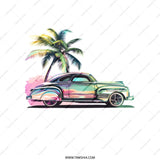Vintage Car Tote, Palm Tree Graphic, Retro Auto, Beach Vibes, Classic Car Art Tote Bag, Summer Tote Bag, Travel Tote, Unique Tote Bag - Tawshia