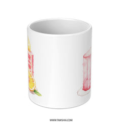 Cake Slice Mug, Pink Drip Cake, Lemon Fruit Mug, Dessert Lover Gift, Watercolor Art Mug, Coffee Mug, Tea Cup, Kitchen Decor - Tawshia