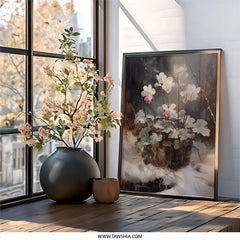 Pink Fairy Slippers Wall Art, Winter Floral Print, Snow Scene Artwork, Botanical Painting, Fine Art Print, Home Decor - Tawshia