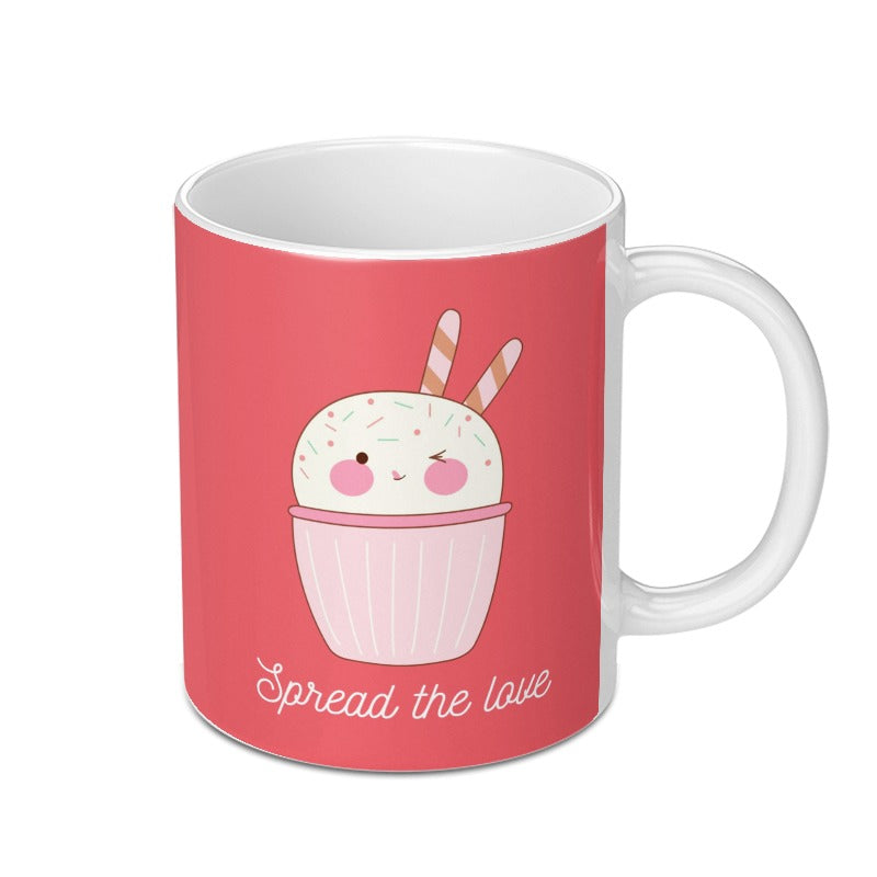 Cute Bunny Cupcake Mug, Spread the Love Mug, Kawaii Cupcake, Fun Mug, Gift for Her, Novelty Mug, Sweet Treat Mug, Baking Lover - Tawshia