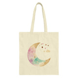 Watercolor Moon Tote Bag, Celestial Stars Gift, Crescent Moon Shopping Bag, Pastel Tote, Everyday Bag, Gift for Her, Astronomy Bag - Tawshia