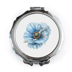 Blue Poppy Pocket Mirror, Floral Compact Mirror, Gift for Her, Purse Mirror, Makeup Mirror, Elegant Flower Design, Cosmetic Mirror - Tawshia