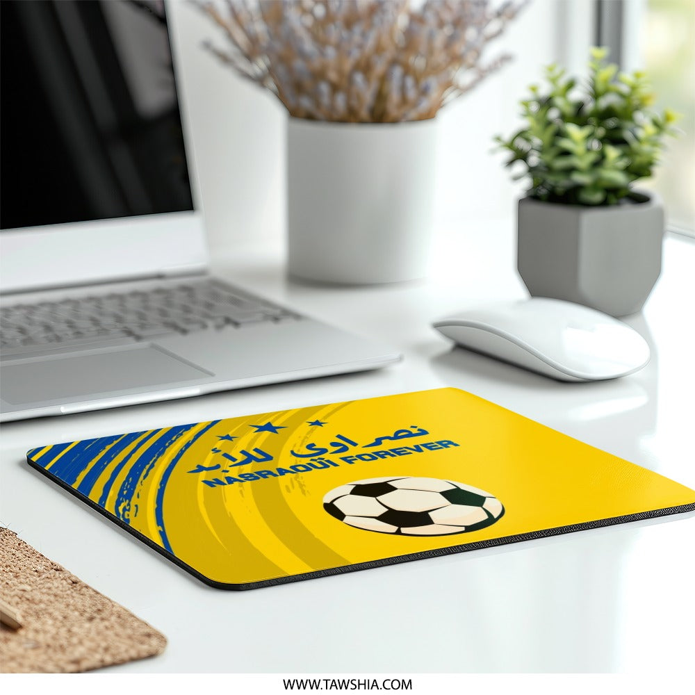 Nasraoui Forever MousePad, Football Soccer Gift, Arabic Script Desk Accessory, Yellow Blue Stars Design, Sports Fan Gift, Novelty MousePad - Tawshia