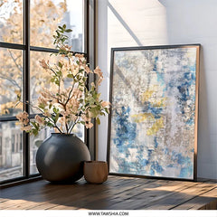 Abstract Wall Art, Modern Art Print, Blue and Gold Art, Textured Art, Home Decor, Contemporary Wall Decor, Living Room Art - Tawshia