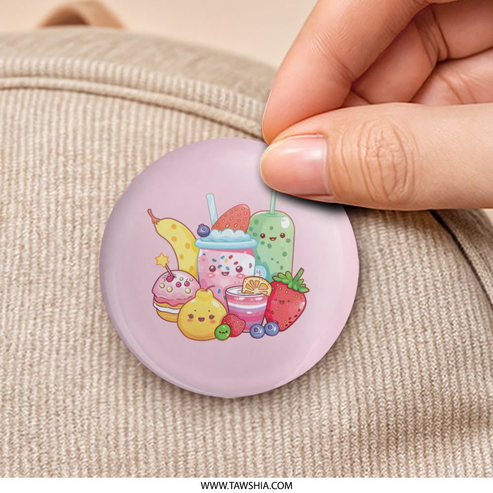 Cute Kawaii Dessert Pinback, Foodie Pin Badge, Sweet Treats Button, Bubble Tea Badge, Anime Style, Pastel Colors, Gift for Food Lovers - Tawshia