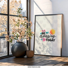 Be Amazing Today Framed Wall Art, Inspirational Art Print, Motivational Quote Decor, Positive Affirmation Artwork, Heart Pattern Print - Tawshia