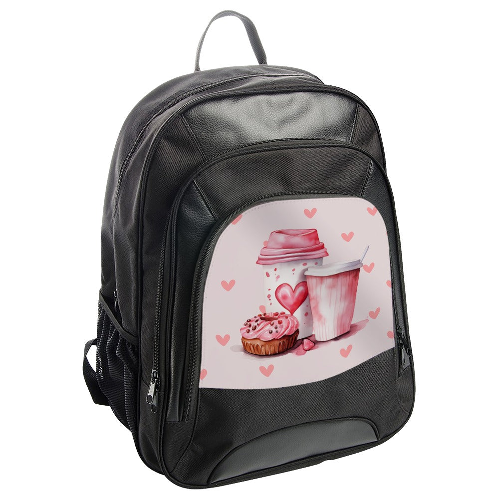 Coffee and Donut BackPack, Sweet Treat BackPack, Heart Design Bag, Cute Kawaii BackPack, Foodie Lover BackPack, Stylish Daily Use Bag - Tawshia