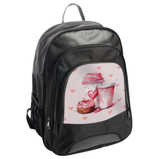 Coffee and Donut BackPack, Sweet Treat BackPack, Heart Design Bag, Cute Kawaii BackPack, Foodie Lover BackPack, Stylish Daily Use Bag - Tawshia