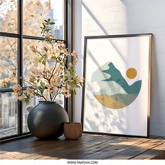 Minimalist Mountain Wall Art, Geometric Landscape Print, Modern Abstract Home Decor, Nature Scenery Artwork, Stylish Wall Art - Tawshia