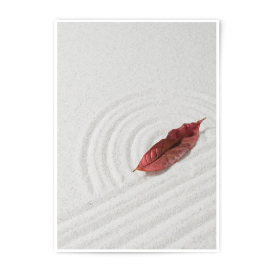 Zen Garden Photographic Print, Leaf On Sand Art, Minimalist Home Decor, Serene Wall Art, Calming Photography, Peaceful Office Art - Tawshia
