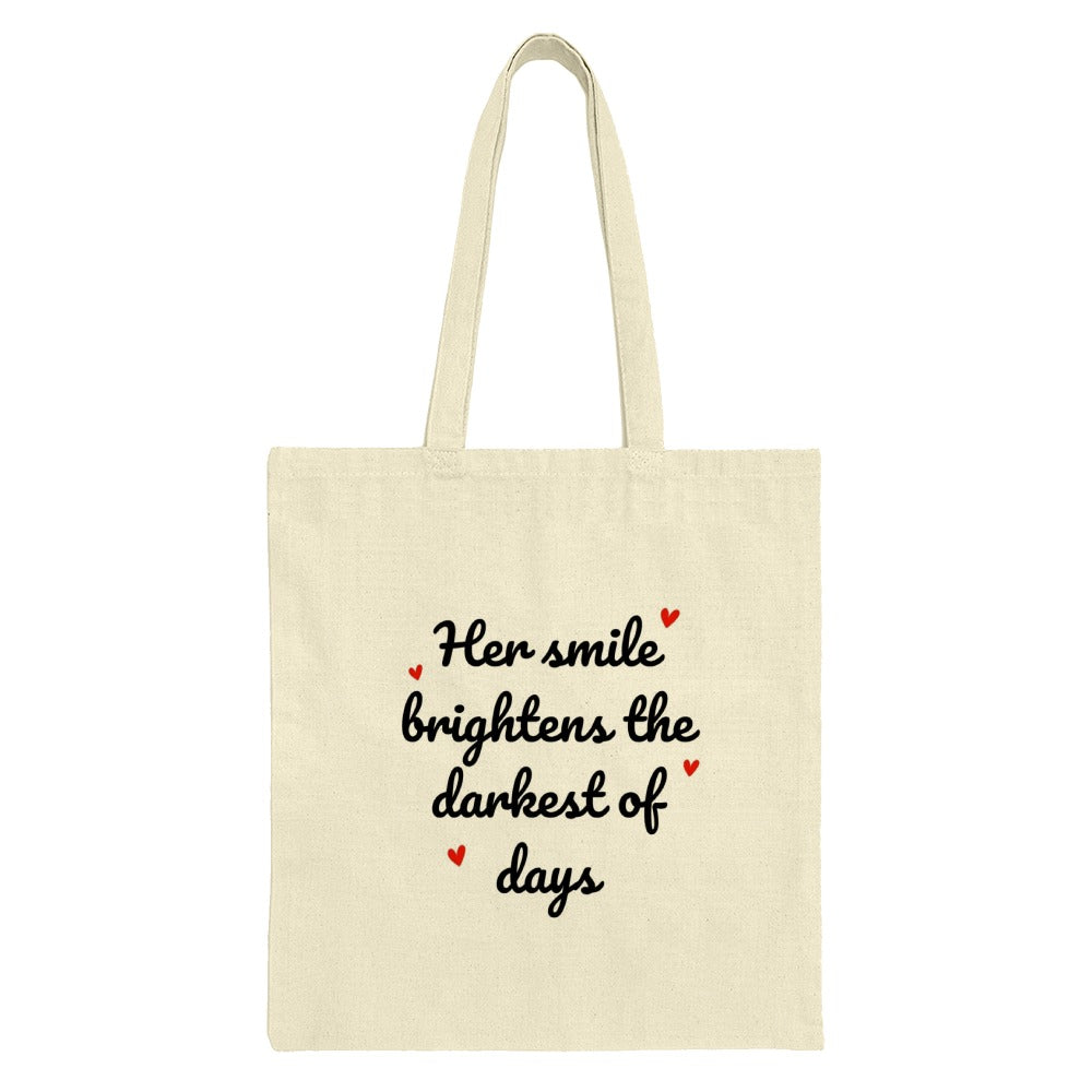 Her Smile Tote Bag, Inspirational Quote, Gift for Her, Smile Brighter, Daily Use, Shopping Bag, Everyday Tote, Canvas Tote - Tawshia
