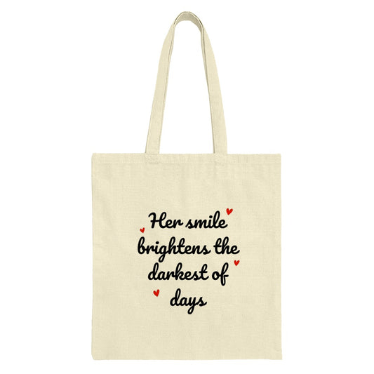 Her Smile Tote Bag, Inspirational Quote, Gift for Her, Smile Brighter, Daily Use, Shopping Bag, Everyday Tote, Canvas Tote - Tawshia