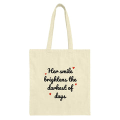 Her Smile Tote Bag, Inspirational Quote, Gift for Her, Smile Brighter, Daily Use, Shopping Bag, Everyday Tote, Canvas Tote - Tawshia