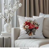 Floral Bouquet Pillow, Roses and Daisies, Striped Bow Decor, Flower Arrangement Throw Pillow, Home Decor Gift, Accent Pillow - Tawshia