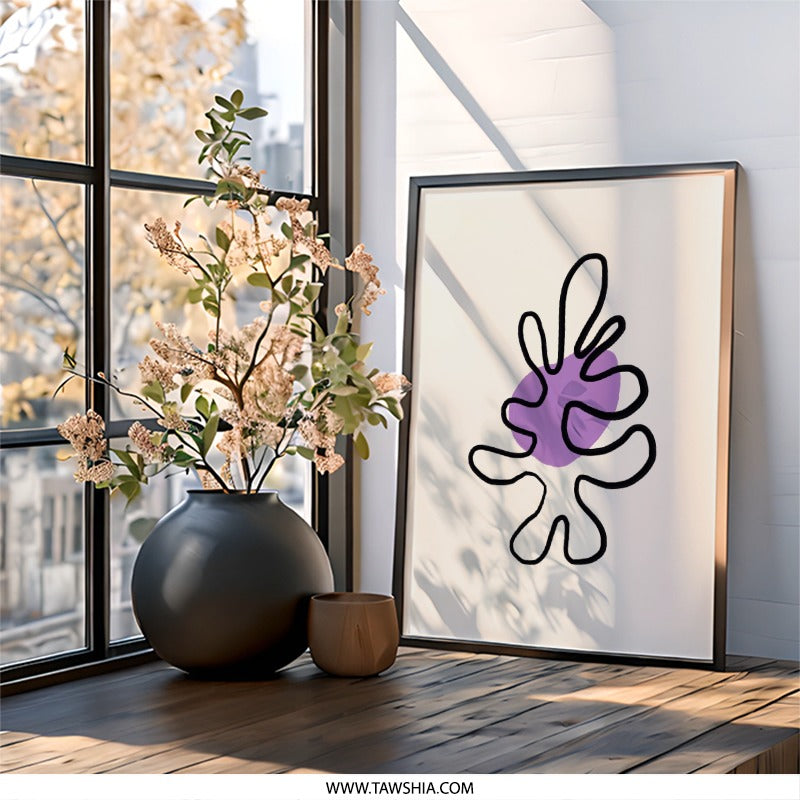 Abstract Wall Art, Purple Blob Print, Minimalist Line Art, Modern Home Decor, Unique Wall Hanging, Trendy Art Print, Home Interior Art - Tawshia