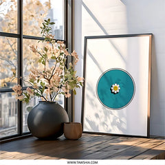 Retro Smiley Flower Wall Art, 70s Inspired Print, Cute Floral Decor, Teal Wall Art, Positive Vibes, Trendy Wall Decor, Minimalist Art - Tawshia