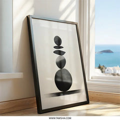 Minimalist Stone Wall Art, Balancing Stones Print, Zen Decor, Modern Abstract Art Print, Black and White Wall Decor - Tawshia
