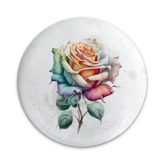 Rainbow Rose Pinback Button, Floral Badge, Watercolor Flower Pin, Colorful Rose Button, Aesthetic Accessories, Gift for Flower Lovers - Tawshia