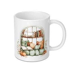 Book Nook Mug, Cozy Reading Spot, Fall Inspired Mug, Book Lover Gift, Autumn Decor Mug, Pumpkin Spice Season, Window Seat Mug - Tawshia